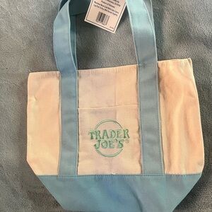 Trader Joe’s mini Canvas Tote Bag in Light Blue and Cream
